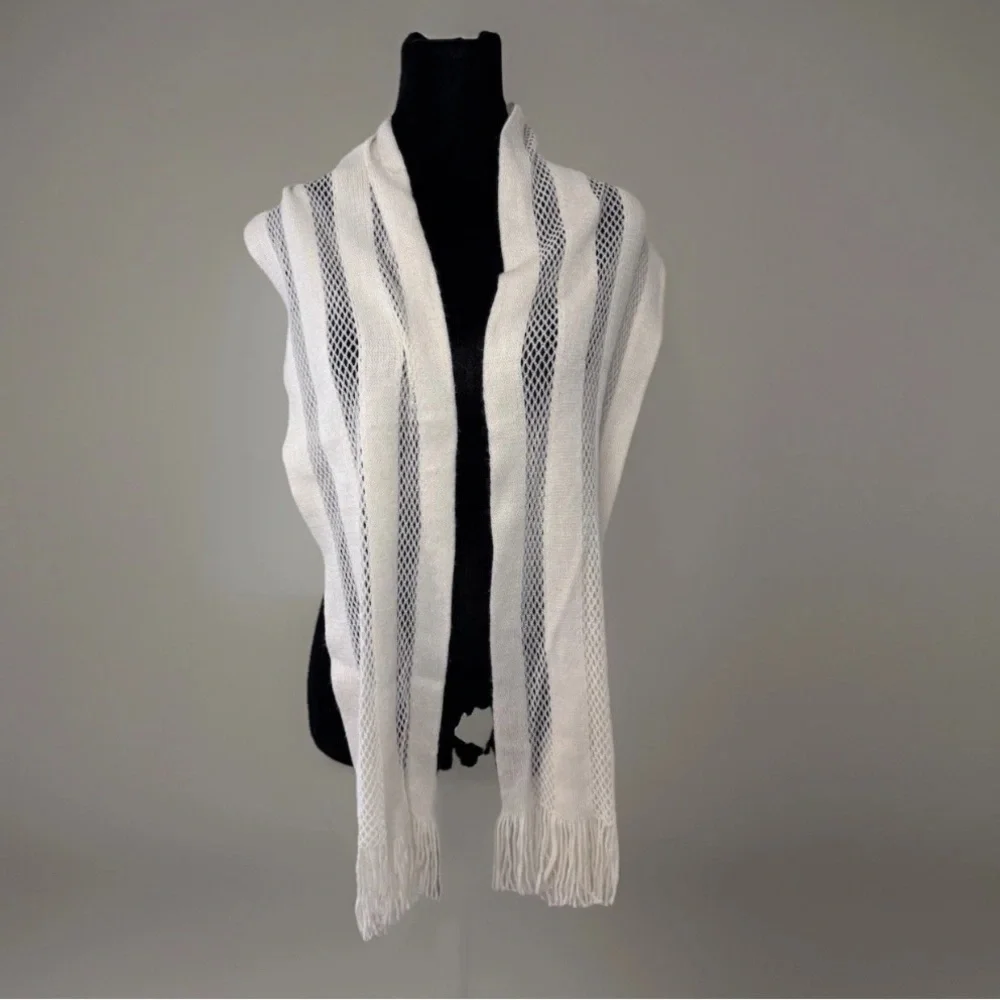 Echo Womens Scarf Ivory Knit Long Classic Boho Fringe Church Fall Winter Party
